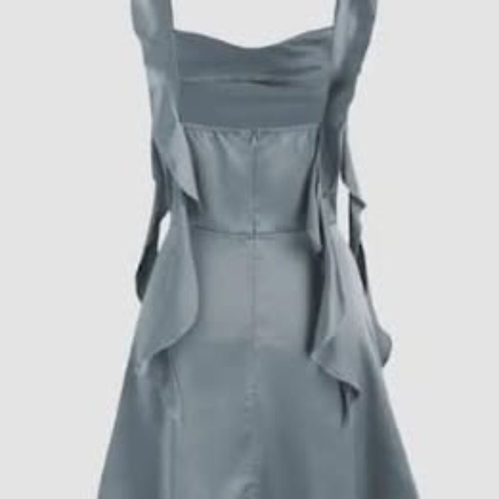 Satin Ruched Ruffle Hem Mini Dress NWT - Picture 2 of 3